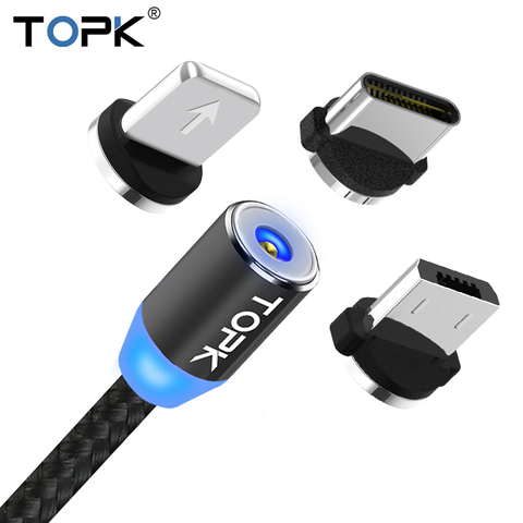 TOPK R-Line1 LED Magnetic Cable USB Type-C & Micro USB Cable Braided Wires Magnet Charger Cable For iPhone X 8 7 6 Plus USB-C ► Photo 1/6