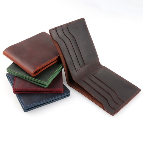 moterm 100% Genuine Leather Wallets Bifold Purse Vintage Crazy Horse Leather Clutch Men wallets Retro Coin Pocket men wallets ► Photo 1/6