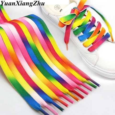 1Pair Colorful Laces Rainbow Gradient Print Flat Canvas Shoe Lace Shoes Casual Chromatic Colour Shoelaces 80CM/100CM/120CM BC-1 ► Photo 1/6