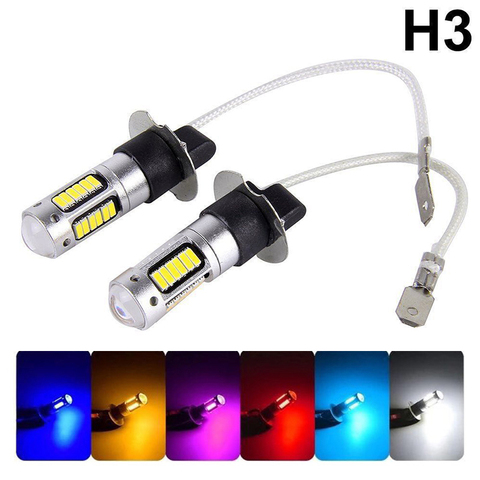 2pcs High Power DRL Lamps 30SMD 4014 H3 LED Replacement Bulbs For Car Fog Lights Daytime Running Lights White Red Blue Amber ► Photo 1/6