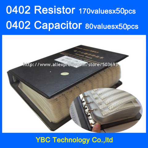 0402 SMD Resistor 0R~10M 1% 170valuesx50pcs=8500pcs + Capacitor 80valuesX50pcs=4000pcs 0.5PF~1UF Sample Book ► Photo 1/4