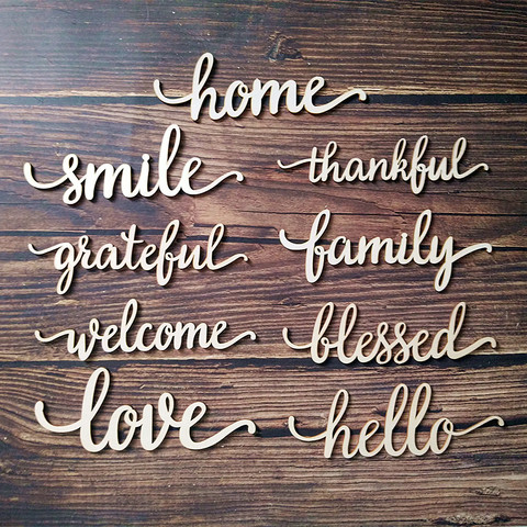 Wood Art Craft Welcome Blessed Home ThankfulFamily Love Hello Smile Grateful Sign Wooden Words Room Decoration Wall Hanging ► Photo 1/1