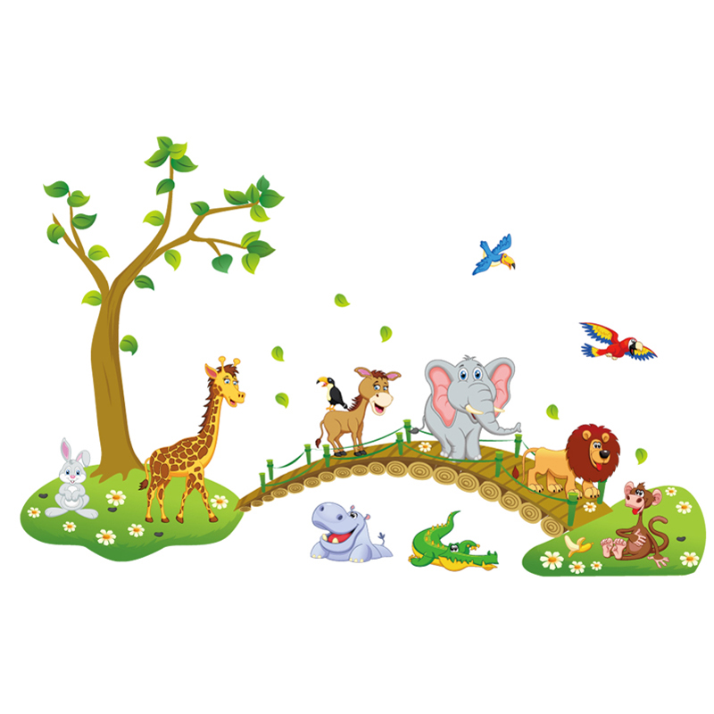 Cartoon Lovely animals cross the bridge DIY Vinyl Wall Stickers Kids room  gift Home decoration Art Decals creative 3D Wallpaper - Price history &  Review | AliExpress Seller - White windmill Store 