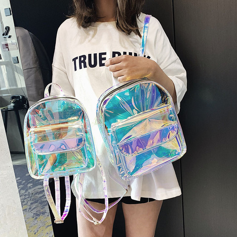 PVC Transparent Clear Women Backpack Ita Bag Harajuku School Bag For Teen Girls Rucksack Kawaii Backpack Holographic Backpack ► Photo 1/6