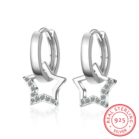 Real 925 Sterling Silver Hollow Star Hoop Earrings For Women Sterling-silver-jewelry Small Creole Earring Boucle D'oreille ► Photo 1/6