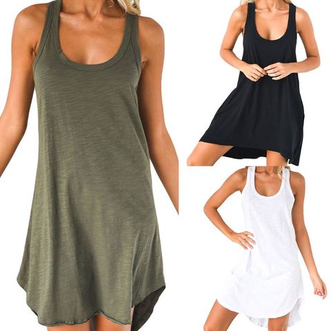 Women Sleeveless Loose Casual Solid Dress Summer Swing Mini Sundress Shirtdress ► Photo 1/6