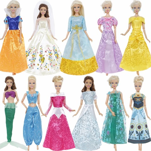 One Set Fashion Fairy Tale Princess Doll Dress Wedding Party Gown Outfit Accessories Clothes For Barbie Doll Girl Kid Toys ► Photo 1/6