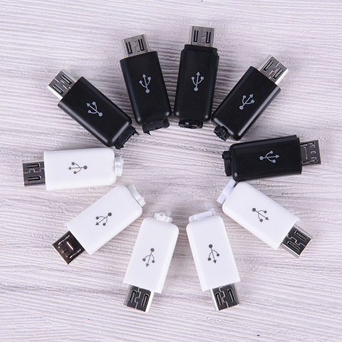 10pcs/ Sets 4 in 1 DIY Micro USB Welding Type Male 4 Pin Plug Connector w/Plastic Cover white/black ► Photo 1/6