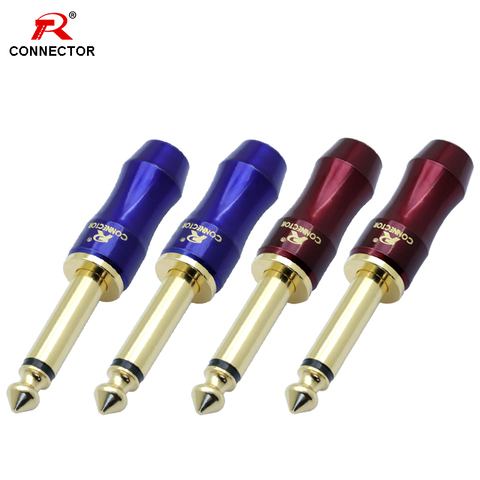 1pc 6.35mm Jack Mono Sophomore Core Connector Plug 6.3mm Connector Amplifier Microphone Gold Plated Red+Blue Color R Connector ► Photo 1/6