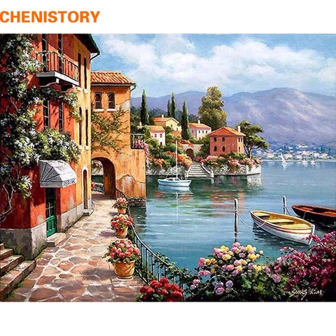 CHENISTORY Romantic Harbor DIY Painting By Numbers Landscape Canvas Painting Home Decor For Living Room Wall Art Picture 40x50cm ► Photo 1/6