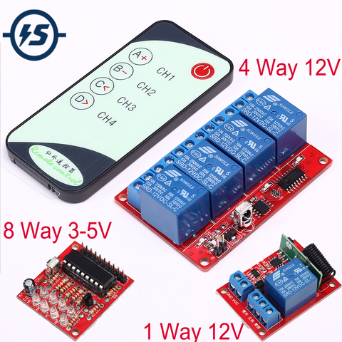 IR Infrared Wireless Receiver Relay Driving Module + Wireless Remote Transmitter Control Switch 3-5V 12V 1 4 8 Channel ► Photo 1/1