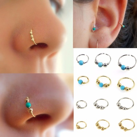 3Pcs/Set Fashion Retro Round Beads Gold Color Nose Ring For Women Nostril Hoop Body Piercing Jewelry #248359 ► Photo 1/6