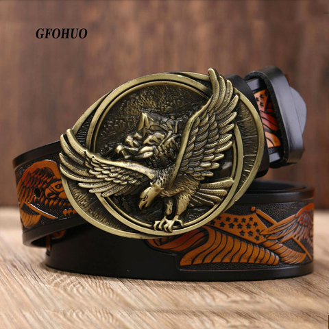 Top Quality Grain Leather For Men ! Special Buckle Style Eagles Leather Belt