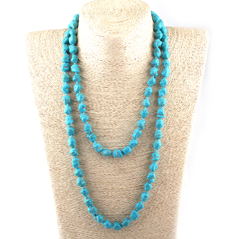 Free Shipping Fashion Bohemian Tribal Jewelry Blue Irregular Stone Necklaces Ethnic Necklace 120cm ► Photo 1/3
