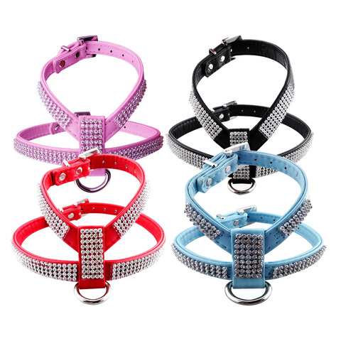 Bling Rhinestone Dog Harness Leather Dog Leash For Small Dog Puppy Cat Chihuahua Puppy Vest Harness szelki dla psa petshop ► Photo 1/6