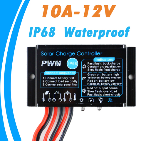 Solar 10A Charge Controller Regulator 12V 24V  Waterproof IP68 Without Light and Timer Control Load 24 hours Working Outdoor Use ► Photo 1/6