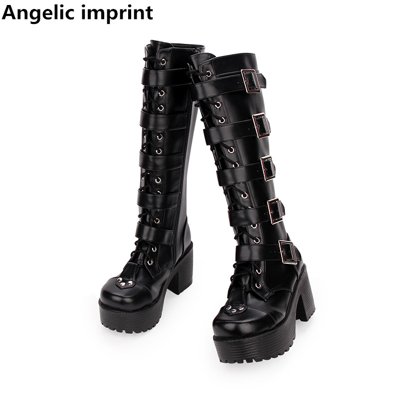 Women Punk Lolita 16cm Super High Heel Platform Lace Up Gothic Boots Cosplay HOT 