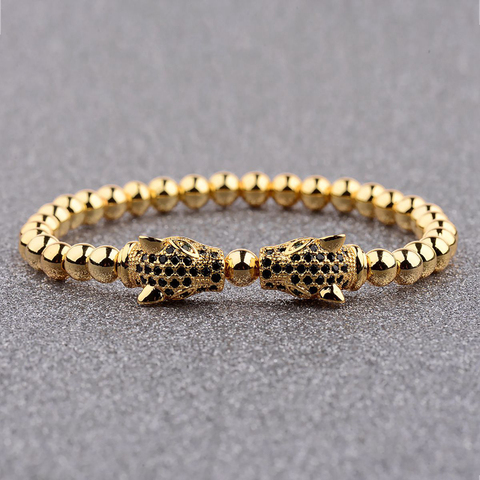 2017 Top Black CZ Micro Pave Men Double Leopard Heads Charm Bracelet&Bangle Copper Beads Bracelet For Charm Men Jewelry Bracelet ► Photo 1/6