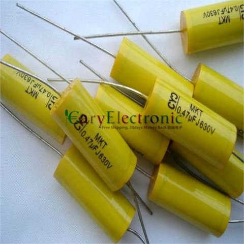 Wholesale and retail long leads yellow Axial Polyester Film Capacitors electronics 0.47uF 630V fr tube amp audio free shipping ► Photo 1/4