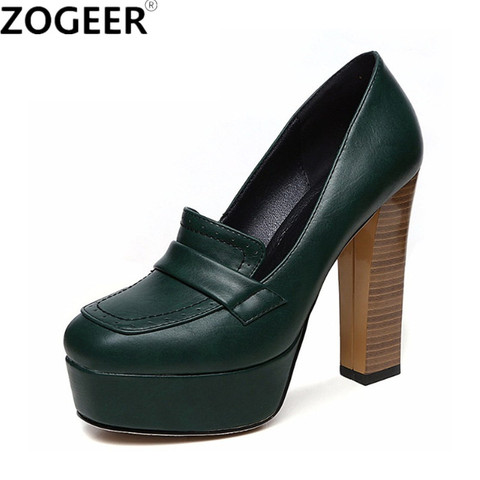 New 2022 Autumn Spring Vintage High-heeled Shoes Woman Sexy Thick High heels Platform Pumps Black Green OL Ladies office Shoes ► Photo 1/1