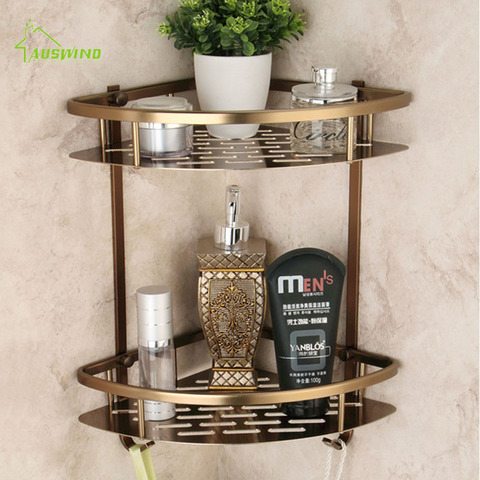 Antique Brushed Bathroom Shelves Double Layer Bronze Corner Shower Shampoo Soap Cosmetic Storage Shelf Bathroom Products ► Photo 1/6