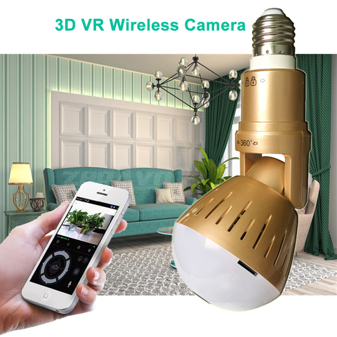 Wifi Panoramic 360 degree 2MP Wireless Light Bulb Fisheye Camera CCTV Smart Home 3D VR Security Lamp WIFI IP Camera Dual Lights ► Photo 1/6