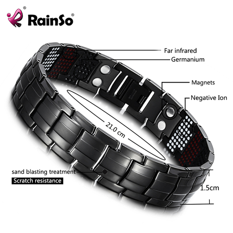 RainSo Male Bracelet Health Germanium Bracelet Charm Black Titanium Magnetic Therapy Bangles Unique Wristband Men Jewelry 2022 ► Photo 1/6