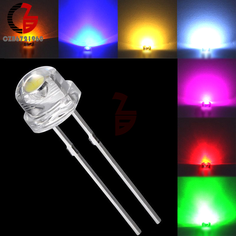 100Pcs 5mm Diode Straw Hat White Red Green Blue Yellow Purple Smd Smt Led Clear Super Bright Wide Angle Bulb 20000mcd Lamp ► Photo 1/6