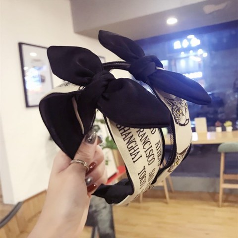 New high-end boutique hair accessories letter cat head ribbon rabbit ears bow wide-brimmed headband headband hair band for women ► Photo 1/6