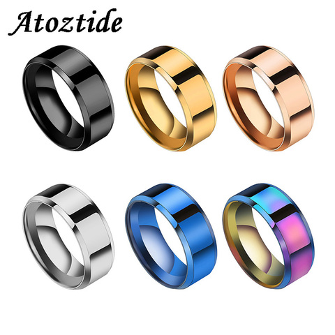 Atoztide Fashion 8mm Black Titanium Stainless Rings For Women Men Party Round Wedding Band Lovers/Couple Rings Jewelry Gift ► Photo 1/6