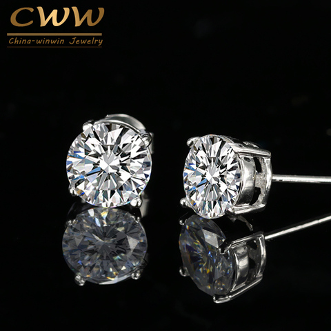 CWWZircons 7 Color Options Brincos Brand Fashion 8mm Round Cubic Zirconia Crystal Unisex Stud Earrings for Men and Women CZ188 ► Photo 1/6