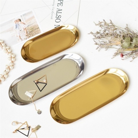 New 2022 Colorful Metal Storage Tray Gold Oval Dotted Fruit Plate Small Items Jewelry Display Tray Mirror ► Photo 1/6