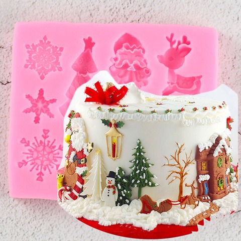 Christmas Series Tree Deer Bell Snowflake Santa Claus Elk Fondant Silicone Mold Cake Decorating Bakeware Chocolate Mold ► Photo 1/6