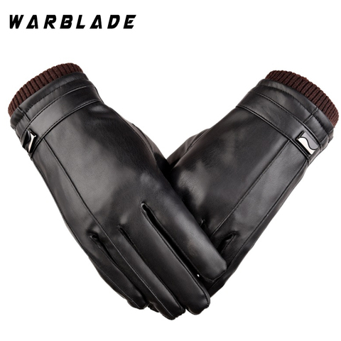 Hot Men's Luxurious PU Leather Winter Driving Warm Gloves Cashmere Tactical gloves Black Drop Shipping High Quality WBL ► Photo 1/5