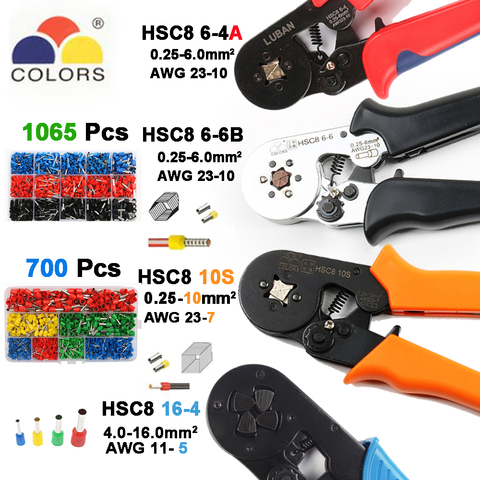 6-6 0.25-6mm 23-10AWG Hexagon 10S 0.25-10mm 23-7AWG Quadrilateral Tube Bootlace Terminal Crimping Pliers Crimp Hand Tools HSC8 ► Photo 1/6