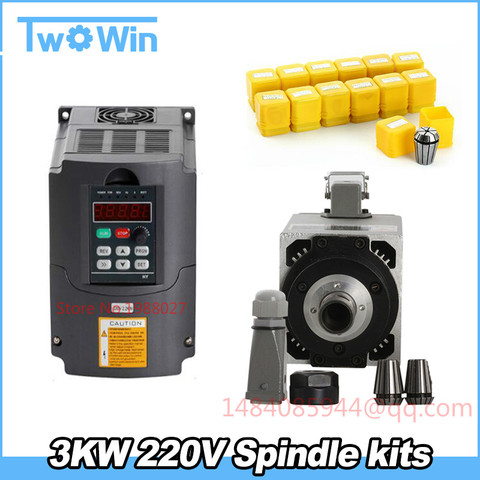 3KW Air Cooled Spindle 4 Bearings CNC motor & 3.0kw VFD/inverter variable frequency driver spindle speed control+13pcs ER20 ► Photo 1/1