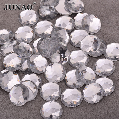 JUNAO 6 8 10 12 14 16 18 20 25 30mm Large Clear White Crystals Flatback Rhinestone Applique Round Acrylic Stones Non Sewn Strass ► Photo 1/6
