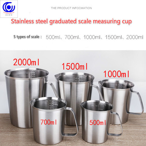 Thickened 304 stainless steel measuring scale cup milk tea baking graduated cylinder eggs spoon 500ml/700ml/1000ml/1500ml/2000ml ► Photo 1/1