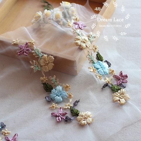 1Pair/Lot 3D Lace Fabric Net Cloth Lace Ribbon Sewing Floral Flower Motif Lace Applique Wedding Bridal Embroidery Lace Patches ► Photo 1/5