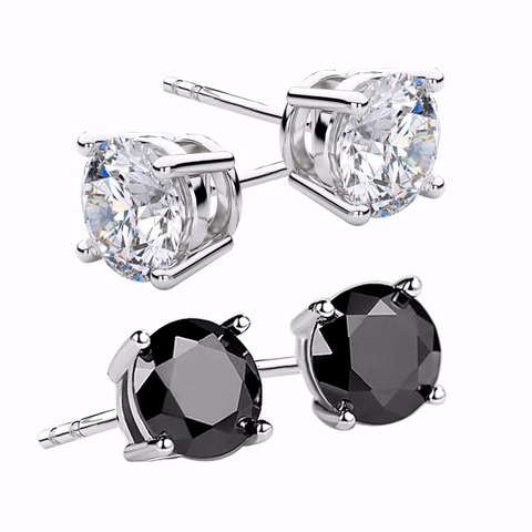 14K White Gold and Silver Moissanite Stud Earring White & Black Moissanite 1CTW 5mm Engagement Wedding for Women ► Photo 1/1