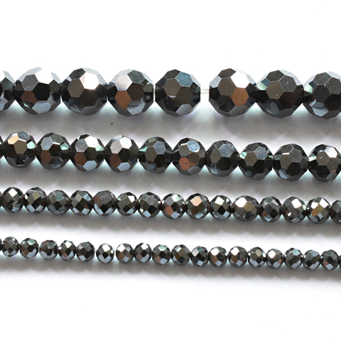 AAA Natural Stone Beads Bright Faceted Black Hematite Beads for Jewelry Making 15inch 3/4/6/8mm Round Bedas Diy Bracelet ► Photo 1/3
