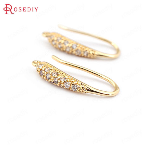 (31620)6PCS Height 17.5MM 20MM 24K Gold Color Plated Brass with Zircon Earrings Hook High Quality Jewelry Earrings Accessories ► Photo 1/6