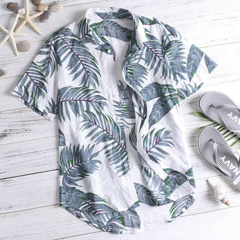 Hawaiian Shirt Mens Summer Floral Print Beach Short Sleeve Casual Luau Shirt Tops Holiday Shirts Tops ► Photo 1/6