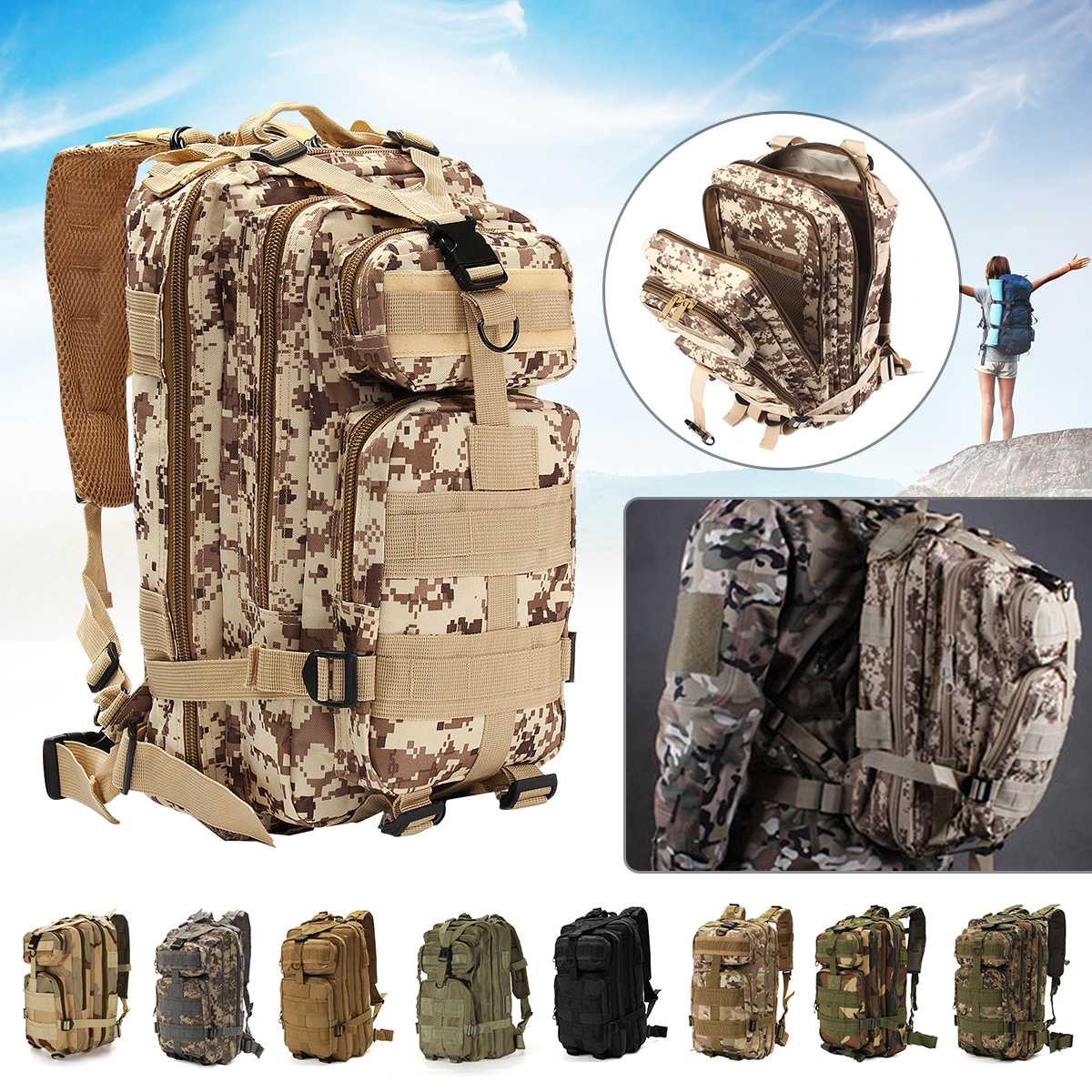30L Hiking Camping Bag Army Military Tactical Trekking Rucksack Backpack Camo b2 