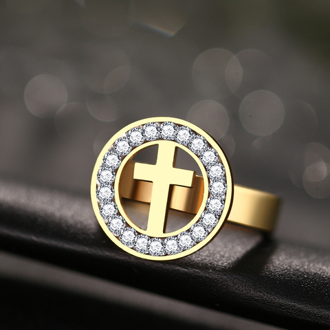 CACANA High Quality Fashion Crystal Cross Classical Stainless Steel Rings For Women Jewelry Gift R207 ► Photo 1/6