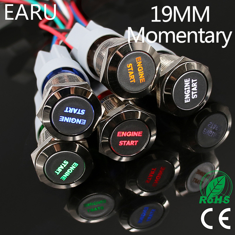 1pc 19mm Waterproof Stainless Steel Metal LED Momentary Power Push Button Switch Racing Car Auto Motorcycle Engine Start Starter ► Photo 1/6