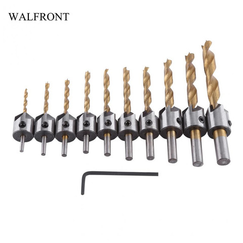 WALFRONT Carpentry Reamer Countersink Drill Bit Set with Nut Wrench Hex Key Socket Woodworking 5 Flutes Twist Drilling L Spanner ► Photo 1/6