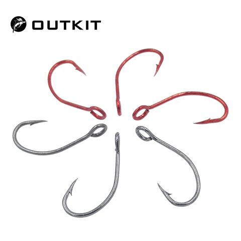 OUTKIT 20pcs High Carbon Steel Fishing Red Single Hook 6# 8# 10# Carp Hook Fishing Hook With Ring Fish Hooks For Lure Spoon ► Photo 1/6
