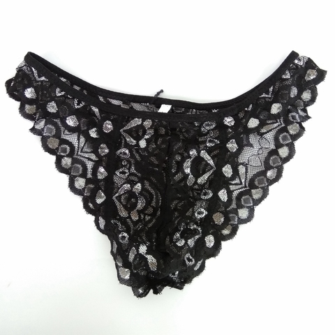 Mens Pouch Bikini Sexy Lace Underwear  Floral Lace Black silver  briefs ► Photo 1/1