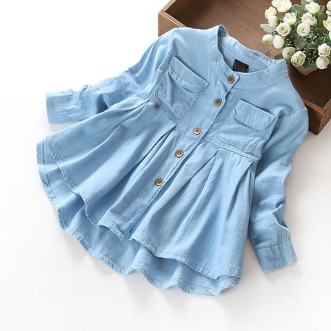 New Spring  Girls blouses&Shirts denim Baby Girl Clothes Casual Soft Fabric Children Clothing Kids girls blouse Shirt ► Photo 1/6